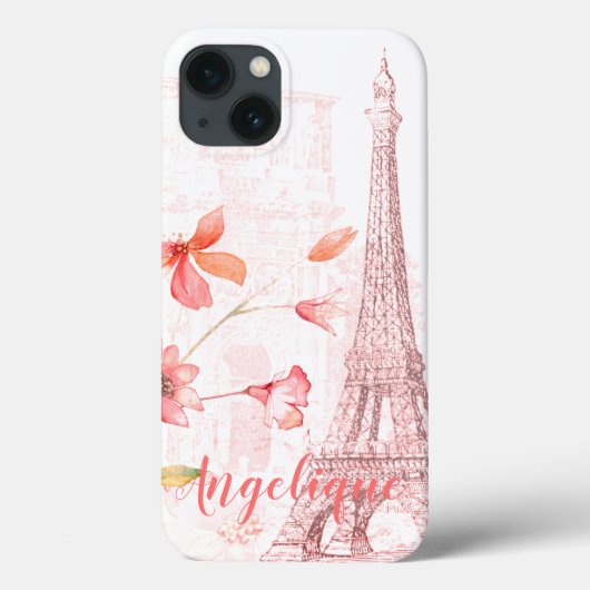 Paris Scene and Pink Flowers Custom Case-Mate iPhone Case (Achterkant)