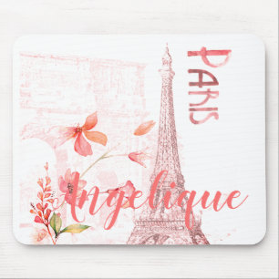 Paris Scene and Pink Flowers Custom Muismat