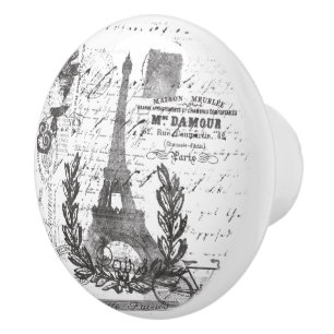 Paris  Script Postage Collage Style Keramische Knop