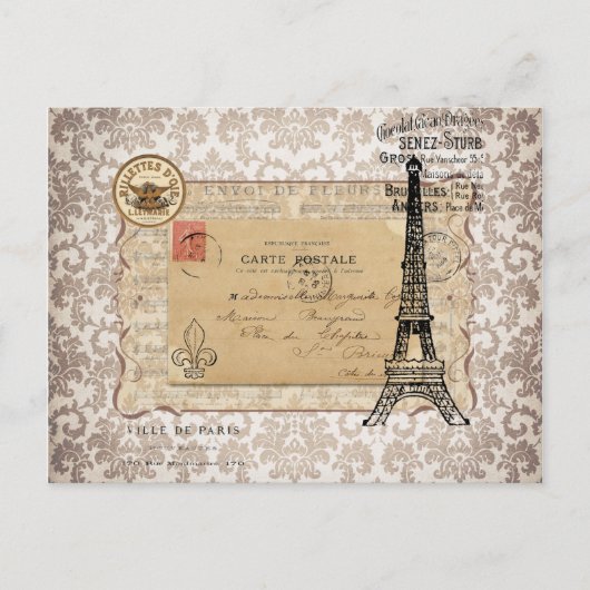 Paris  Shabby Chic Eiffel Tower Briefkaart (Voorkant)
