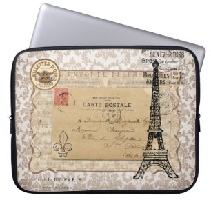 Paris  Shabby Chic Eiffel Tower Laptop Sleeve