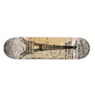 Paris  Shabby Chic Eiffel Tower Skateboard