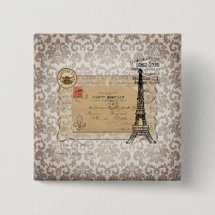 Paris Shabby Chic Eiffel Tower Vierkante Button 5,1 Cm