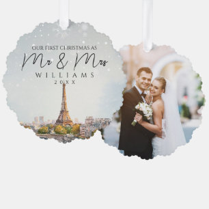 Paris Silhouette Eerste Kerstmis Als Meneer & Mevr Ornament Kaart