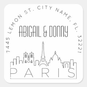 Paris Skyline Afdichting van vooraf geadresseerd Vierkante Sticker