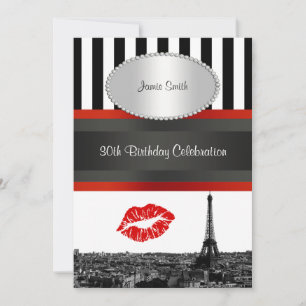 Paris Skyline BW Streep Rood Kiss PV Verjaardagsfe Kaart