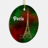 Paris Skyline Eiffel Tower Red Green Starry Xmas Keramisch Ornament (Rechts)