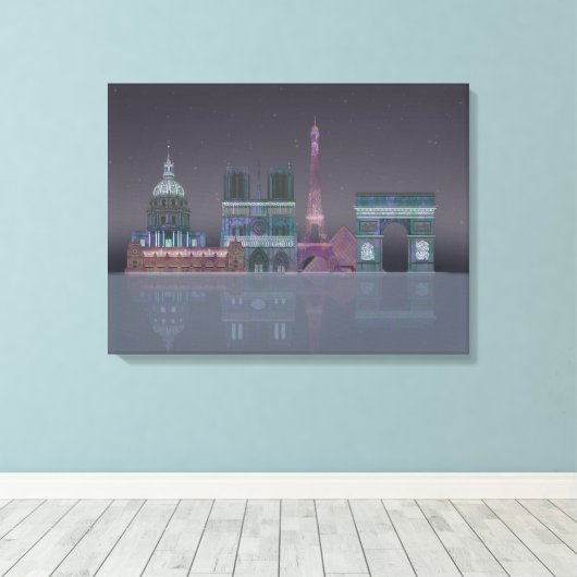 Paris Skyline Night Reflections Canvas Afdruk (Insitu (Houten vloer))