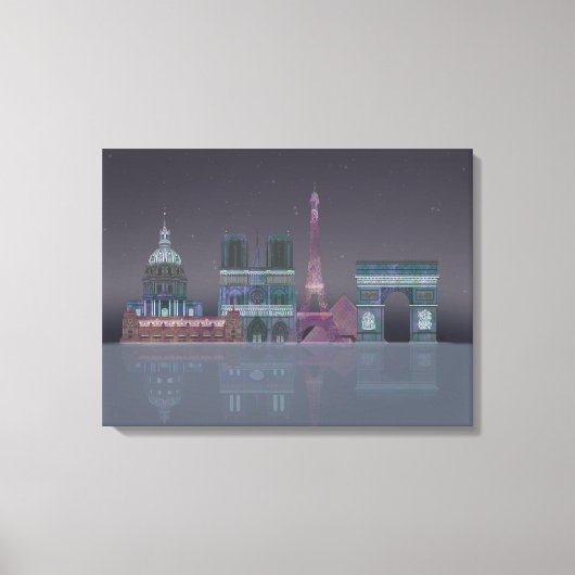 Paris Skyline Night Reflections Canvas Afdruk (Voorkant)