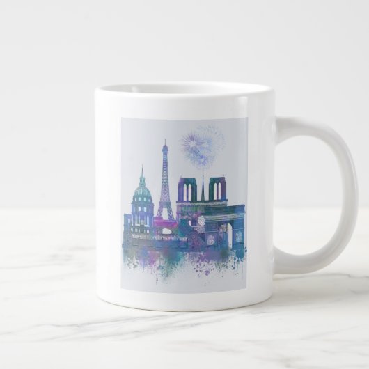Paris Skyline - Waterverf Blue Extra Grote Beker (Rechts)