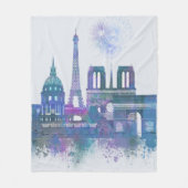 Paris Skyline - Waterverf Blue Fleece Deken (Voorkant)