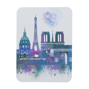 Paris Skyline - Waterverf Blue Magneet