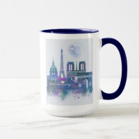 Paris Skyline - Waterverf Blue