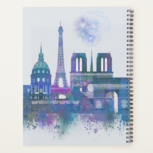 Paris Skyline - Waterverf Blue Planner (Achterkant)