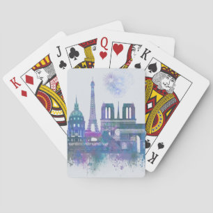 Paris Skyline - Waterverf Blue Pokerkaarten