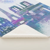 Paris Skyline - Waterverf Blue Sherpa Deken (3/4)