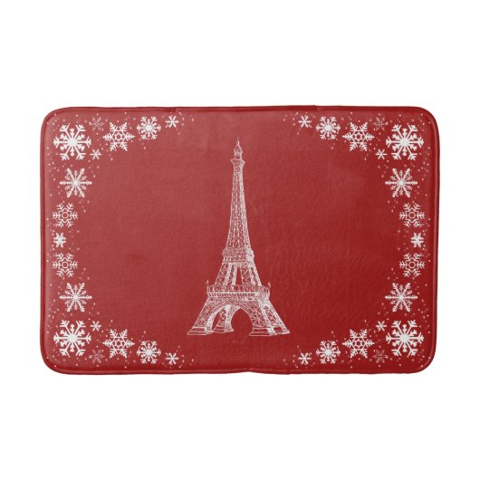 Paris Snow Red White Bathmat Badmat (Voorkant)