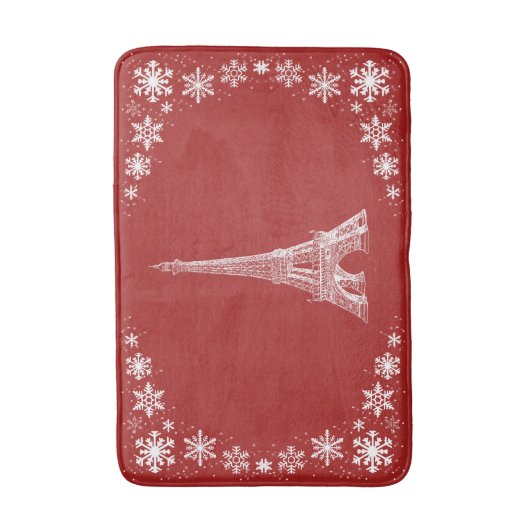 Paris Snow Red White Bathmat Badmat (Voorkant Verticaal)