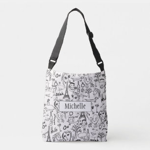 Paris Straatscène Zwart & Wit Lijntekening Crossbody Tas