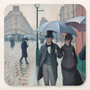 Paris Street Rainy Day door Gustave Caillebotte Vierkante Kartonnen Onderzetter