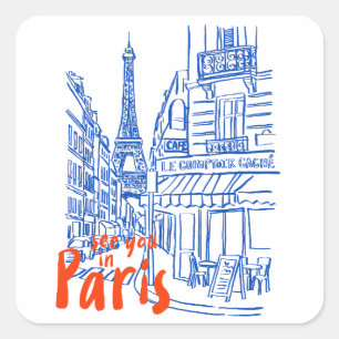 Paris Street Sketch Art Vierkante Sticker