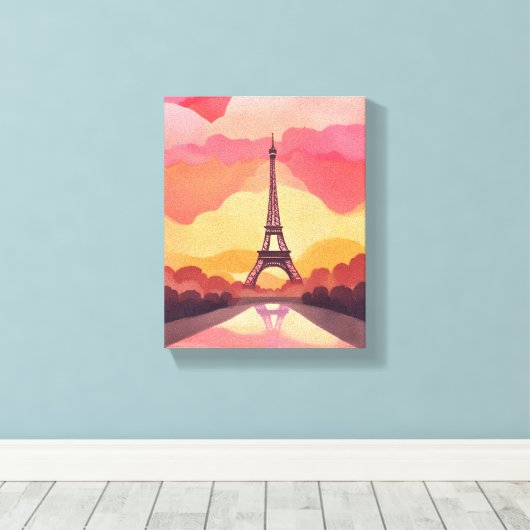 Paris Sunset | Eiffeltoren Frankrijk Waterverf Canvas Afdruk (Insitu (Houten vloer))
