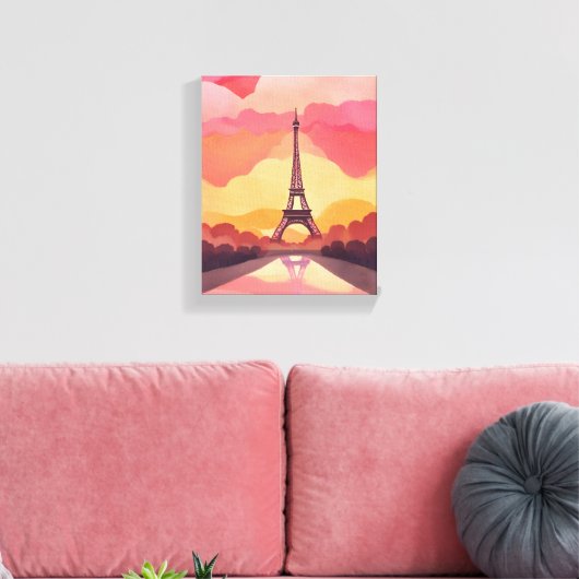 Paris Sunset | Eiffeltoren Frankrijk Waterverf Canvas Afdruk (Insitu (Woonkamer))