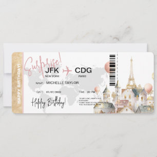 Paris Surprise Birthday boarding Pass Ticket Kaart