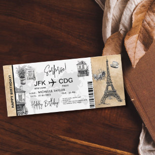 Paris Surprise Birthday boarding Pass Ticket Kaart