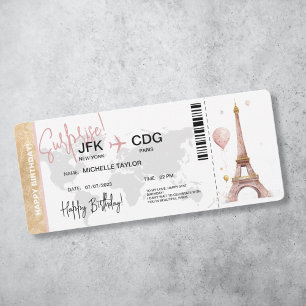 Paris Surprise Birthday boarding Pass Ticket Kaart