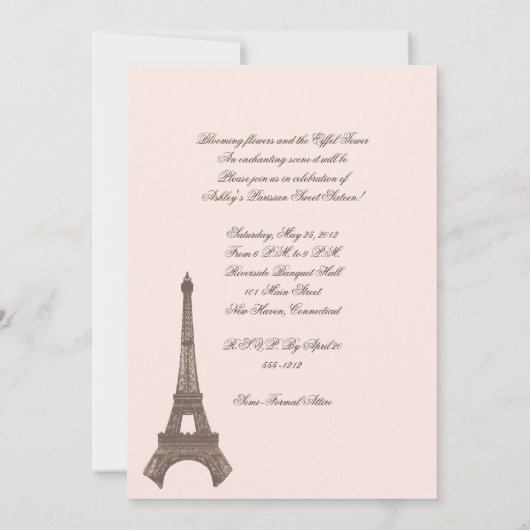 Paris Sweet Sixteen-uitnodigingen Kaart (Achterkant)