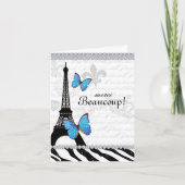 Paris Thank You Card Eiffel Tower Butterfly Zebra Bedankkaart (Voorkant)