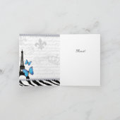 Paris Thank You Card Eiffel Tower Butterfly Zebra Bedankkaart (Binnen)