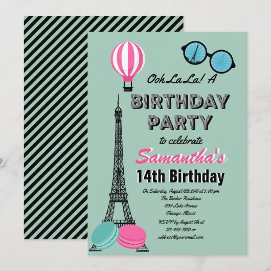 Paris Thématique Bonne Invitation Anniversaire (Devant / Derrière)