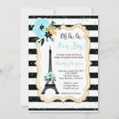 Paris Theme Baby shower Invitation - Blauw Kaart (Voorkant)