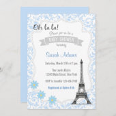 Paris Thème Baby shower Invitation Bleu (Devant / Derrière)