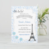 Paris Theme Baby shower Invitation Blue Kaart (Staand voorkant)