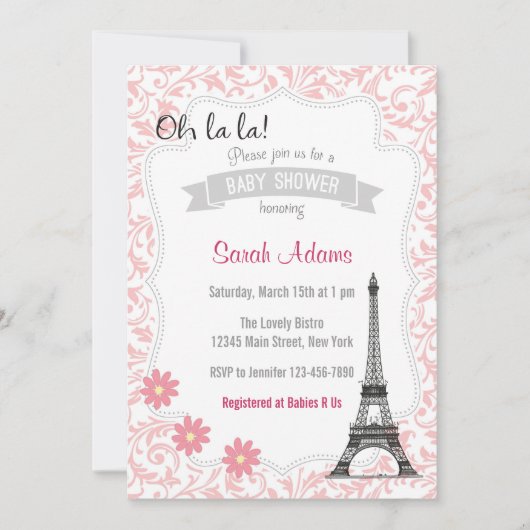 Paris Theme Baby shower Invitation Kaart (Voorkant)