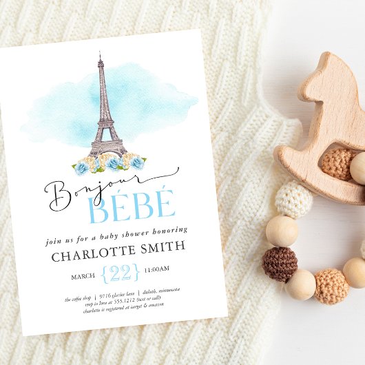 Paris Thème Bonjour Bébé Baby shower Invitation