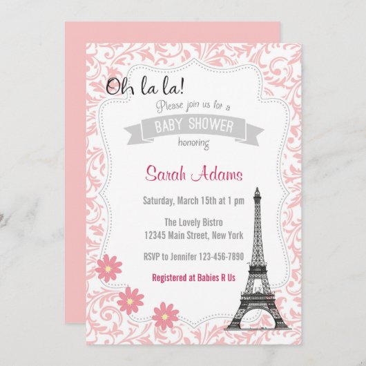 Paris Thème Invitation Baby shower (Devant / Derrière)