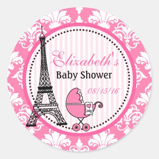 Paris Theme Party Stickers voor Baby shower (Voorkant)