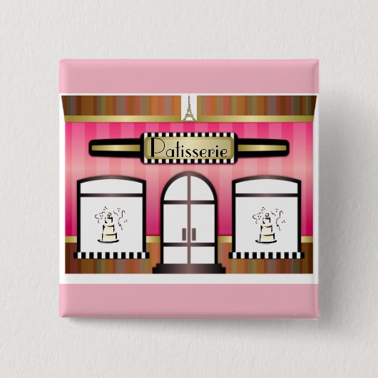 Paris Theme Pink French Patisserie Button (Voorkant)