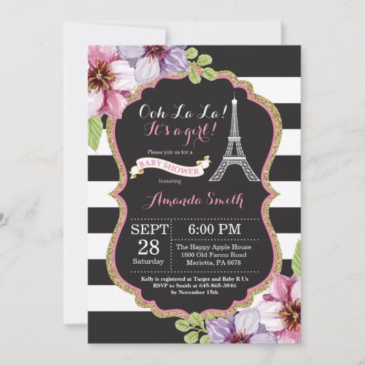 Paris Tour Eiffel Baby shower Invitation (Devant)