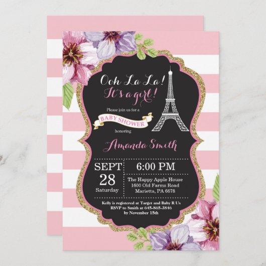 Paris Tour Eiffel Baby shower Invitation (Devant / Derrière)