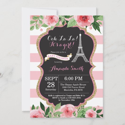 Paris Tour Eiffel Baby shower Invitation (Devant)