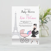 Paris Tour Eiffel Baby shower rose Invitation (Debout devant)