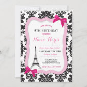 Paris Tour Eiffel Bow Damask Invitation d'annivers (Devant)