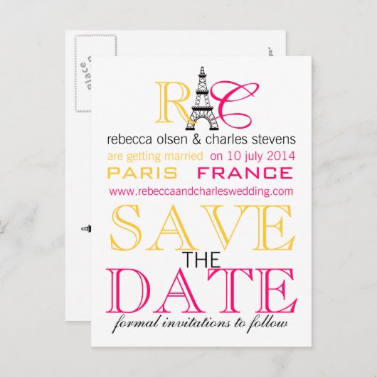 Paris Tour Eiffel Enregistrer la date Cartes posta (Devant / Derrière)