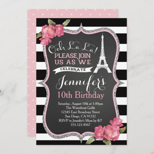 Paris Tour Eiffel Invitation pour fêtes d'annivers (Devant / Derrière)