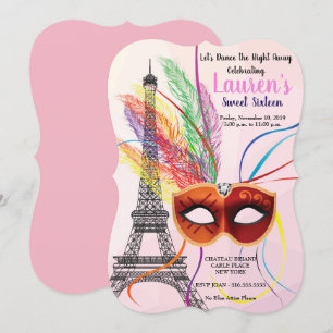 Paris Tour Eiffel Masquerade Sweet 16 Invitation